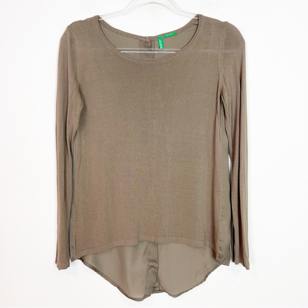 UNITED COLORS OF BENETTON BROWN SILKY BACK LONG SLEEVE KNIT SWEATER SZ SMALL